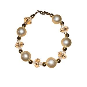 Pearl Beaded Bracelet Gold Accent‎ Jewelry Elegant Evening Party Bracelet